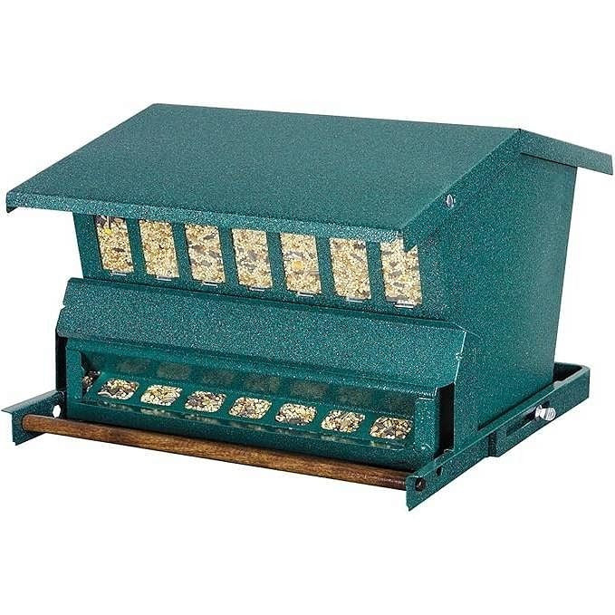 Rugged Green Metal Squirrel-Proof Bird Feeder with Easy-Refill Top-1
