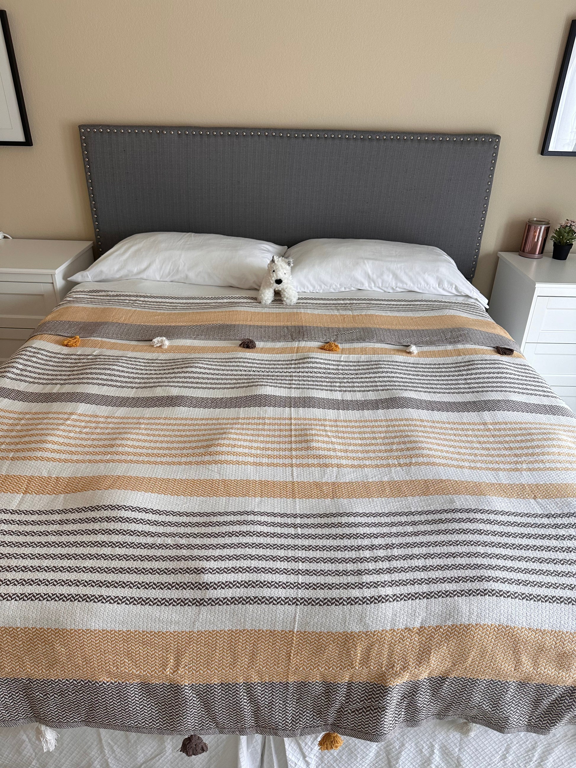 COTTON BROWN POM POM BEDSPREAD-1