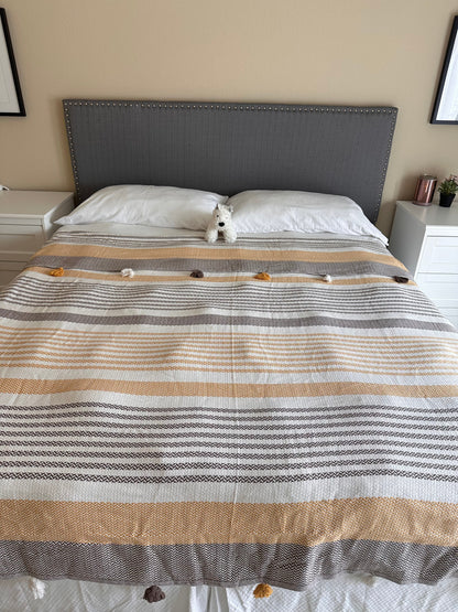 COTTON BROWN POM POM BEDSPREAD-1