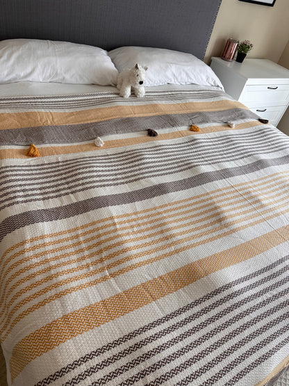 COTTON BROWN POM POM BEDSPREAD-0