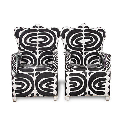 Yoruba Beaded Arm Chair Set of 2 | Black & White Crown Tip High Back-0