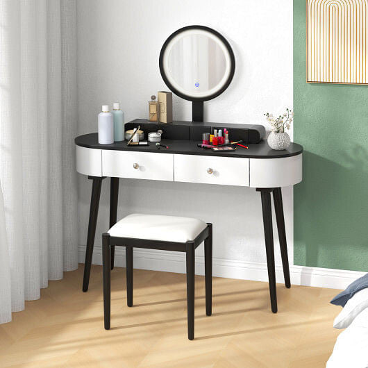 Makeup Vanity Table Set with LED Mirror and 3 Spacious Drawers-White and Black-0