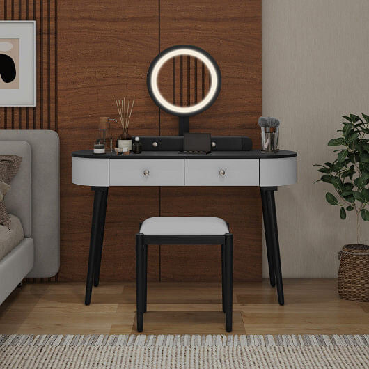 Makeup Vanity Table Set with LED Mirror and 3 Spacious Drawers-White and Black-1