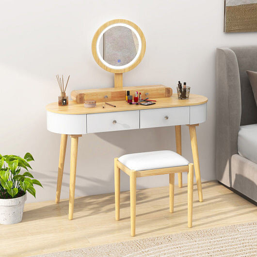 Makeup Vanity Table Set with LED Mirror and 3 Spacious Drawers-White and Black-5