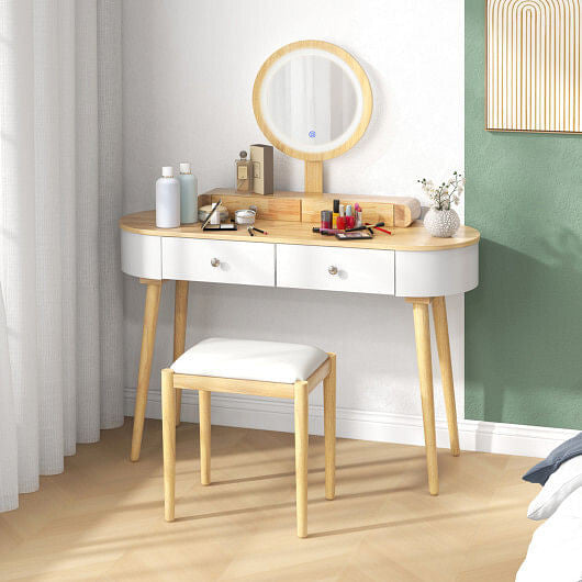 Makeup Vanity Table Set with LED Mirror and 3 Spacious Drawers-White and Black-6
