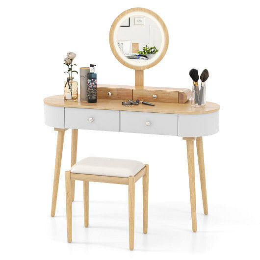 Makeup Vanity Table Set with LED Mirror and 3 Spacious Drawers-White and Black-7