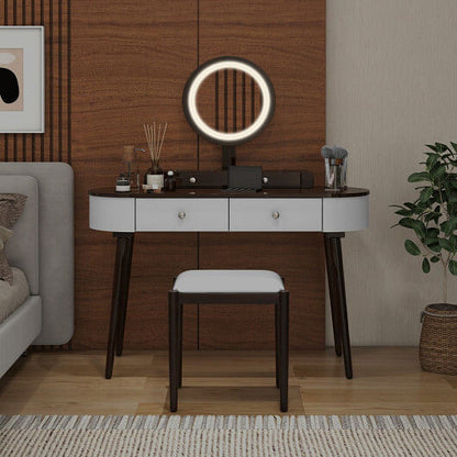 Makeup Vanity Table Set with LED Mirror and 3 Spacious Drawers-White and Black-11