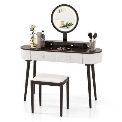 Makeup Vanity Table Set with LED Mirror and 3 Spacious Drawers-White and Black-12