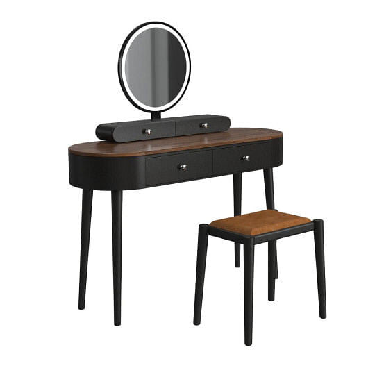 Makeup Vanity Table Set with LED Mirror and 3 Spacious Drawers-White and Black-14