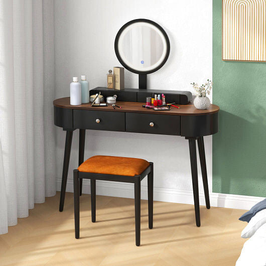 Makeup Vanity Table Set with LED Mirror and 3 Spacious Drawers-White and Black-15