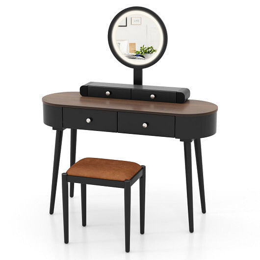 Makeup Vanity Table Set with LED Mirror and 3 Spacious Drawers-White and Black-17