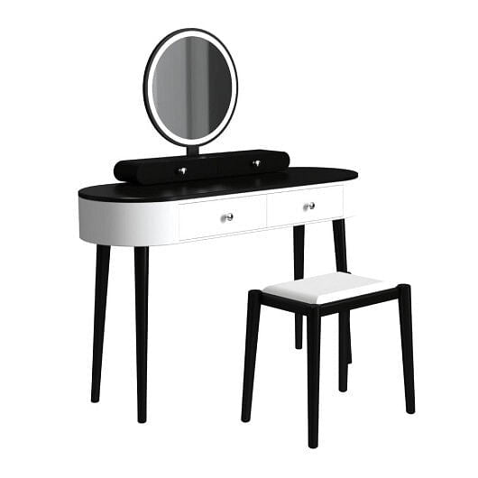 Makeup Vanity Table Set with LED Mirror and 3 Spacious Drawers-White and Black-19