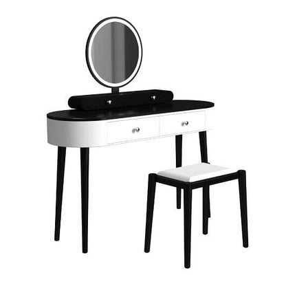Makeup Vanity Table Set with LED Mirror and 3 Spacious Drawers-White and Black-19