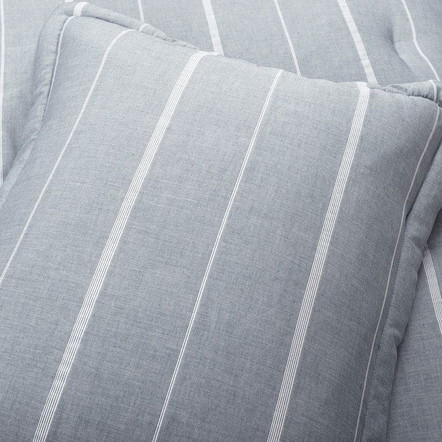 King/California King Blue Grey Off-White Stripe 3-Piece Comforter Set-1