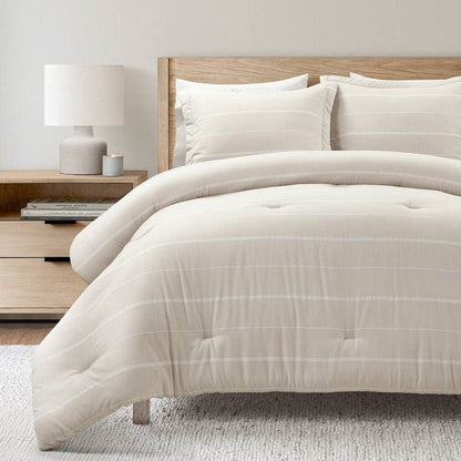 King/California King Beige Off-White Stripe Lightweight 3-Piece Comforter Set-2