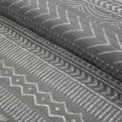King Size Scandinavian Dark Grey Chevron Stripe Reversible Cotton Quilt Set-1
