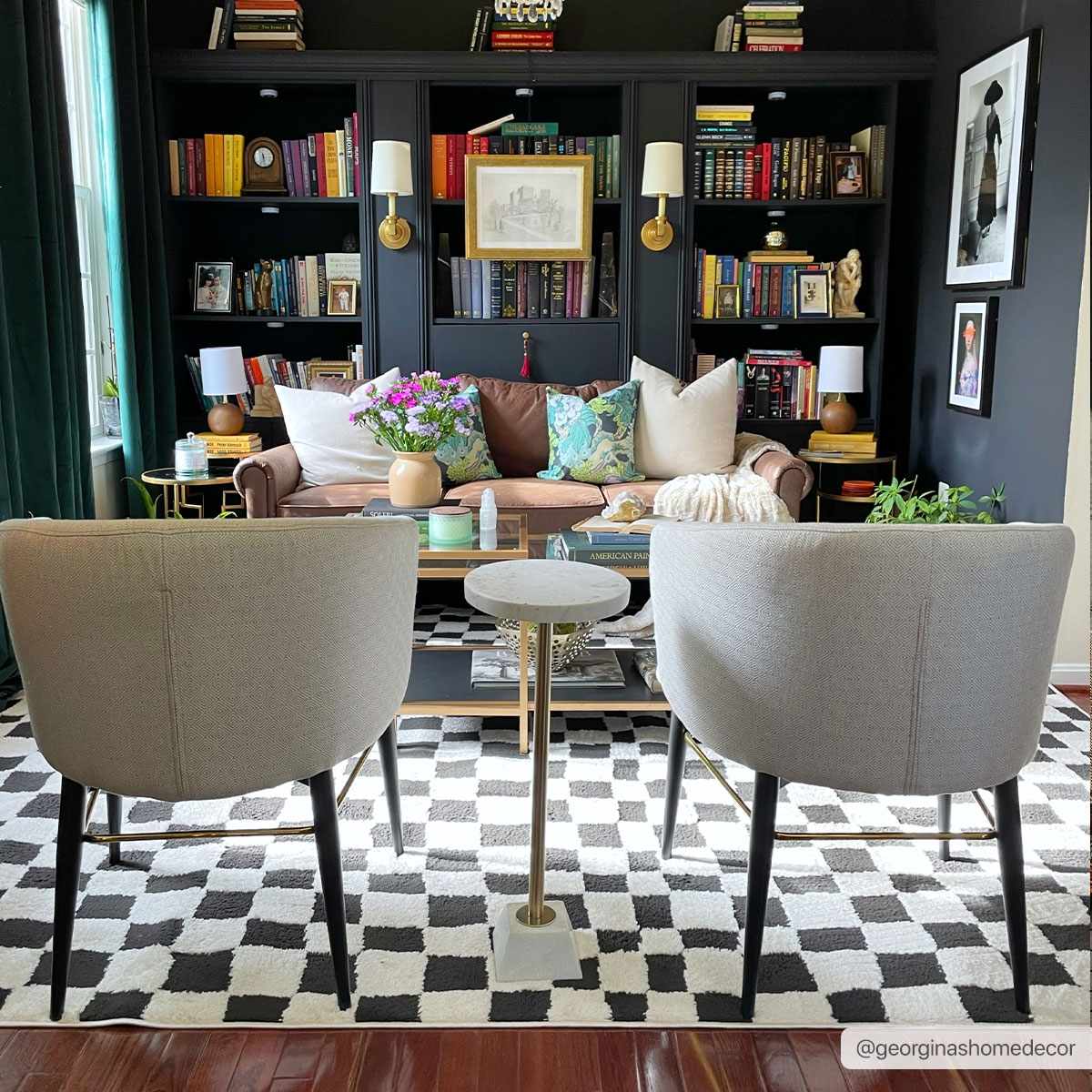 Lajos Black & White Checkered Area Rug-3