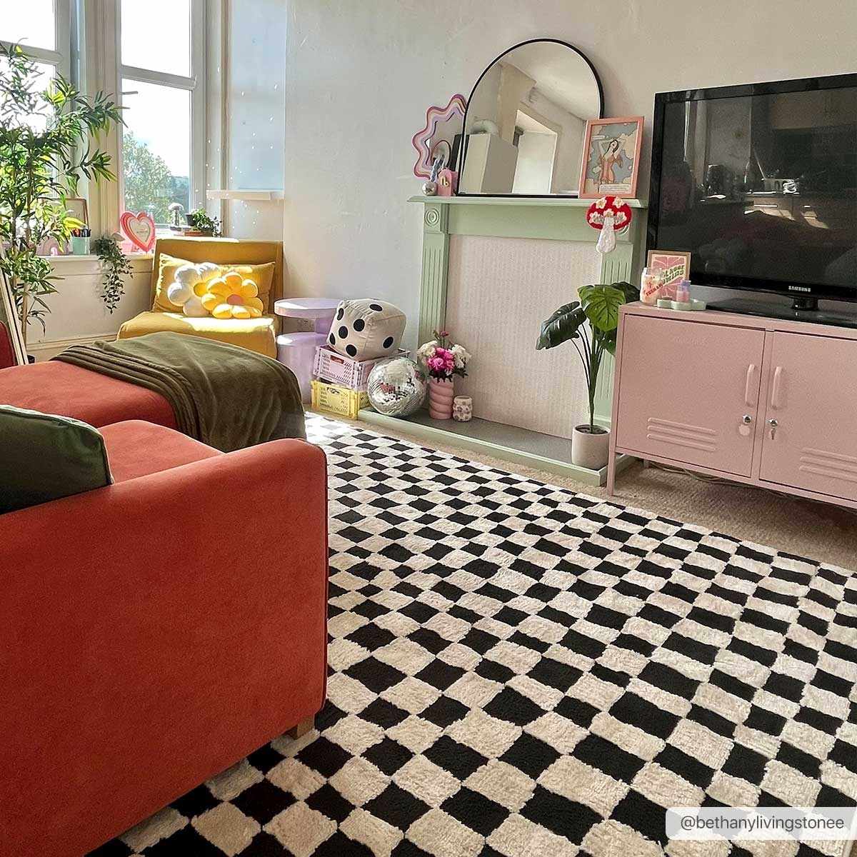 Lajos Black & White Checkered Area Rug-2