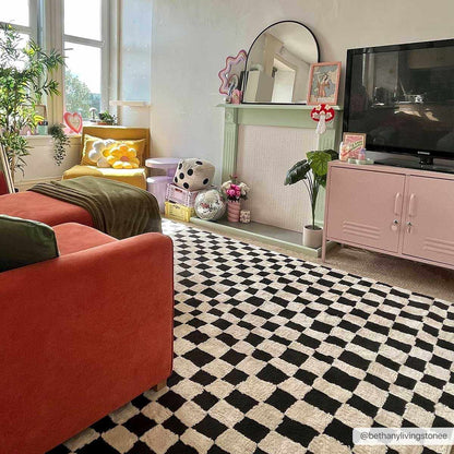 Lajos Black & White Checkered Area Rug-2