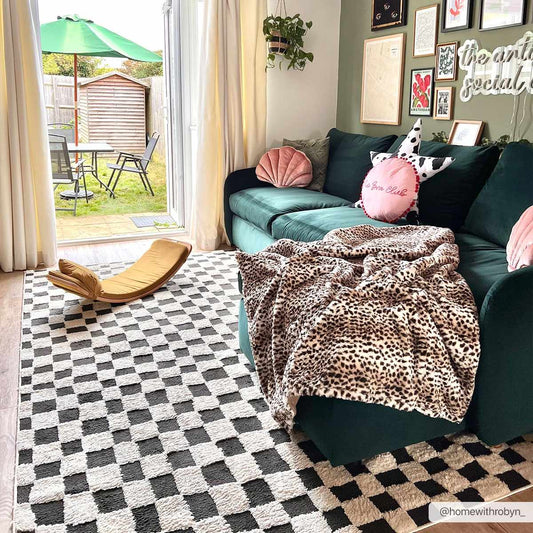 Lajos Black & White Checkered Area Rug-0