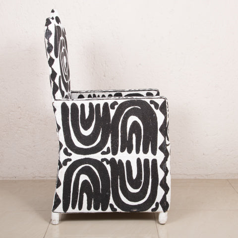 Yoruba Beaded Arm Chair Set of 2 | Black & White Crown Tip High Back-2