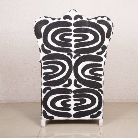 Yoruba Beaded Arm Chair Set of 2 | Black & White Crown Tip High Back-3