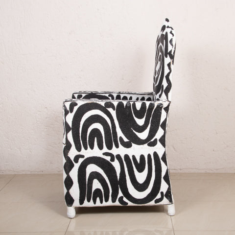 Yoruba Beaded Arm Chair Set of 2 | Black & White Crown Tip High Back-4
