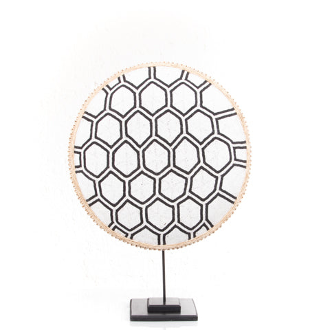 Beaded Cameroon Shield Black & White on Stand | Hexagon Light Design Design-1