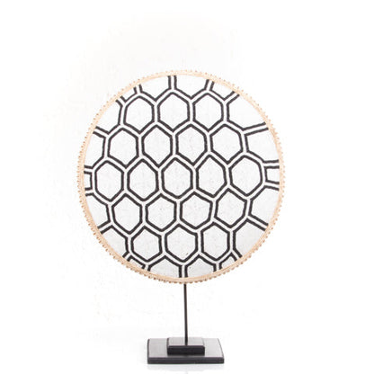 Beaded Cameroon Shield Black & White on Stand | Hexagon Light Design Design-1
