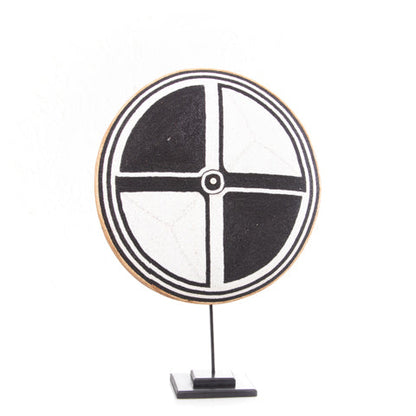 Beaded Cameroon Shield Black & White on stand | 4 Triangle Design-1