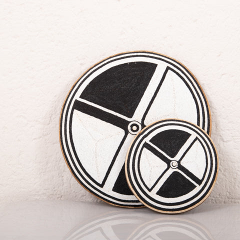 Beaded Cameroon Shield Black & White on stand | 4 Triangle Design-2