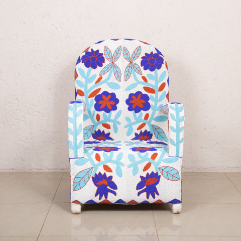 Yoruba Beaded Arm Chair Set of 2 | Blue Flowers-1