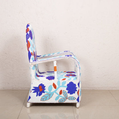 Yoruba Beaded Arm Chair Set of 2 | Blue Flowers-2
