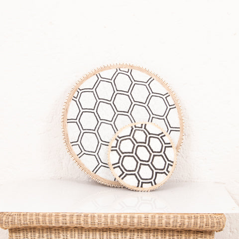 Beaded Cameroon Shield Black & White on Stand | Hexagon Light Design Design-2