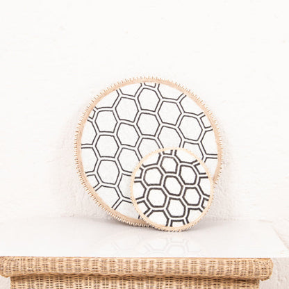 Beaded Cameroon Shield Black & White on Stand | Hexagon Light Design Design-2