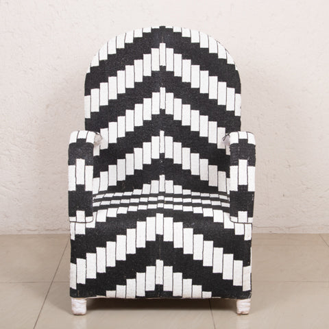 Yoruba Beaded Arm Chair Set of 2 | Black & White Zig Zag-1