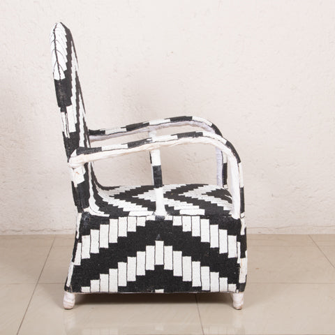 Yoruba Beaded Arm Chair Set of 2 | Black & White Zig Zag-2