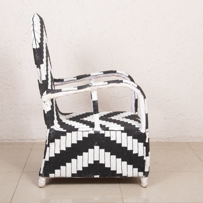 Yoruba Beaded Arm Chair Set of 2 | Black & White Zig Zag-2