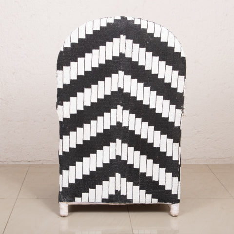 Yoruba Beaded Arm Chair Set of 2 | Black & White Zig Zag-3