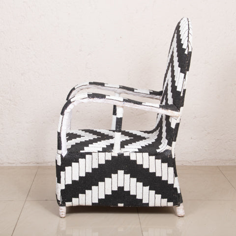 Yoruba Beaded Arm Chair Set of 2 | Black & White Zig Zag-4