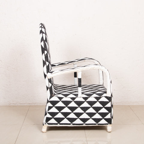 Yoruba Beaded Arm Chair Set of 2 | Black & White Triangles-2