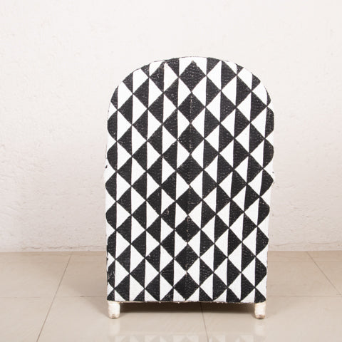 Yoruba Beaded Arm Chair Set of 2 | Black & White Triangles-1