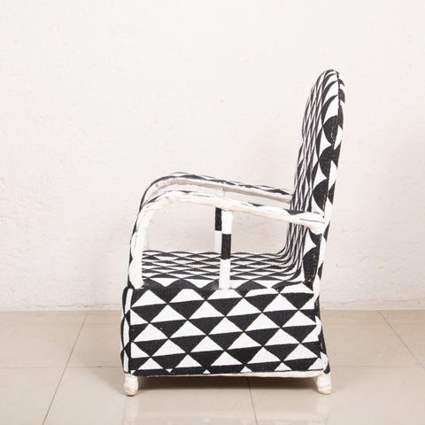 Yoruba Beaded Arm Chair Set of 2 | Black & White Triangles-3
