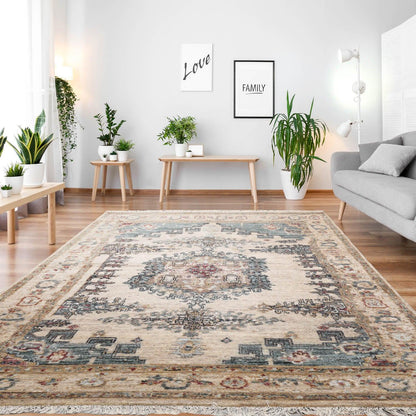 5'2"x6'1" Hand Knotted 100% Wool Muted Turkish Oushak Traditional Oriental Area Rug Beige, Blue Color-0