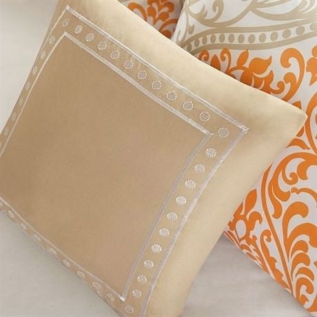 Twin size 4-Piece Orange White Damask Print Comforter Set-1