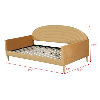 Twin size Mid-Century Modern Yellow Velvet Upholstered Daybed-3