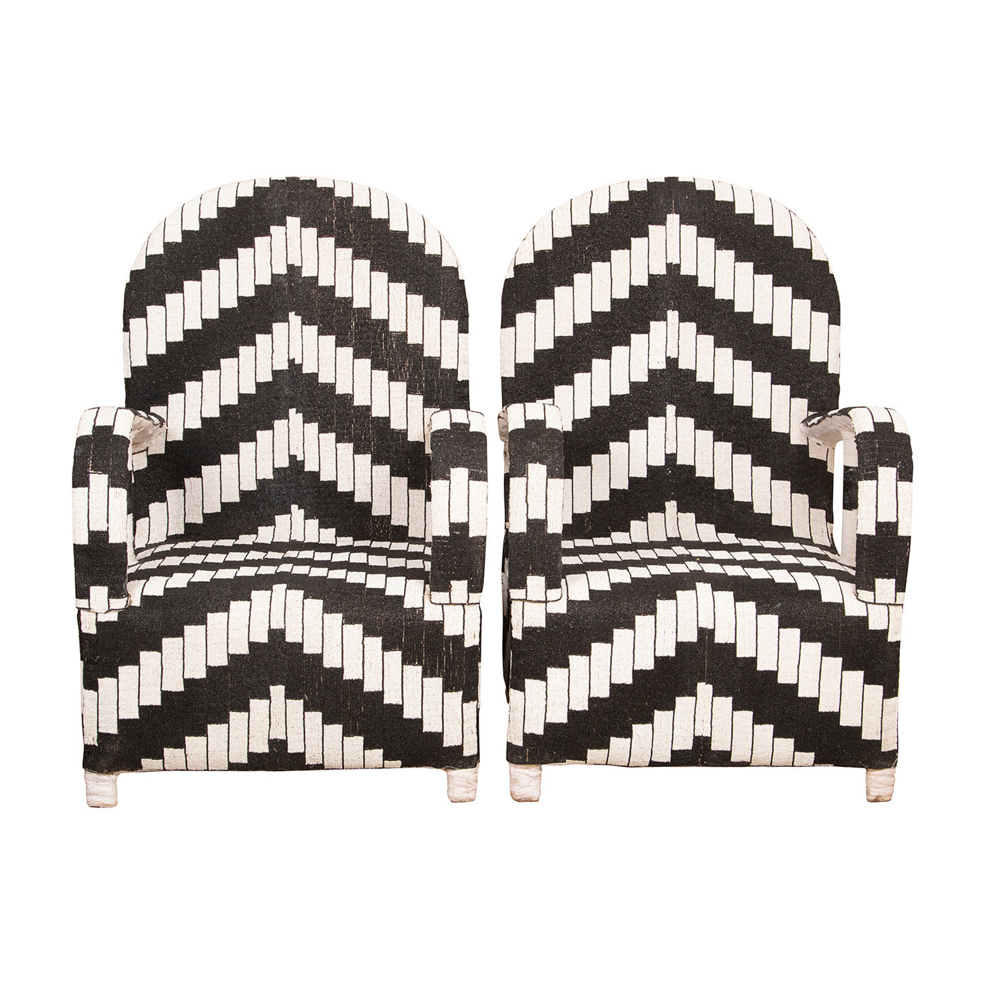 Yoruba Beaded Arm Chair Set of 2 | Black & White Zig Zag-0
