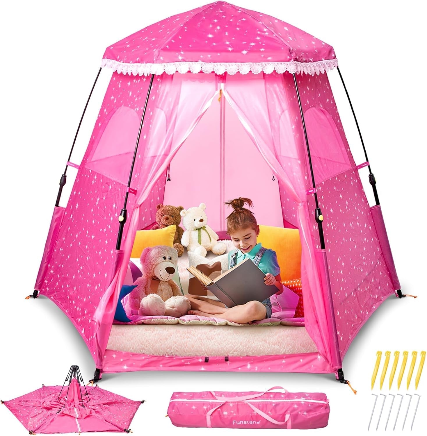 Kids Pop-Up Play Tent: 78"X66" Portable Baby Playpen Large Princess Castle Playhouse for Girls Indoor Outdoor - Toddler Play Yard with Canopy for Beach-1