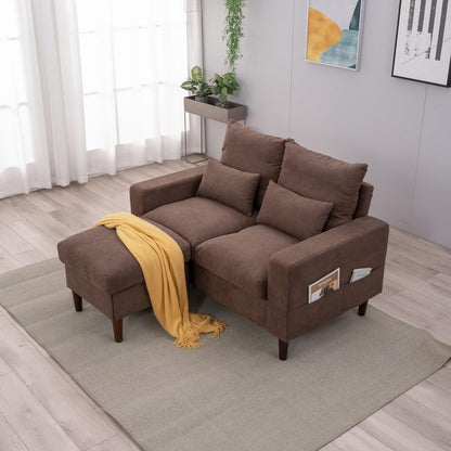 Modern Sofa Set 2 3 Seater with Footstool Sofa Suite Convertible Sectional Furniture for Living Room (Brown, 2 Seater with Footstool)-4