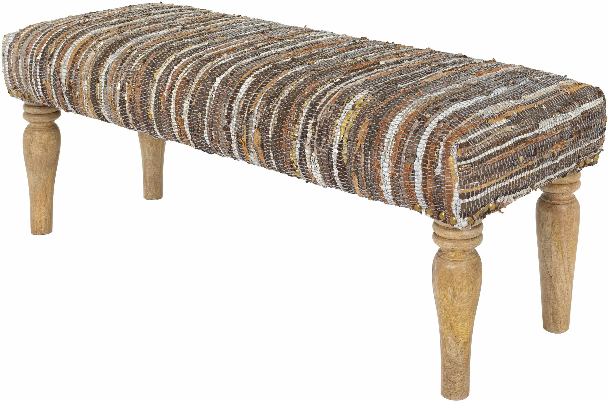 Bustos Leather Striped Wooden Base Bench-1